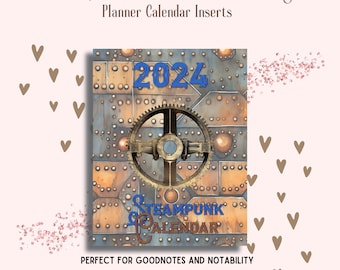 Steampunk 2024 Printable Calendar, Monthly Calendar, Digital Download, Digital Planner Inserts