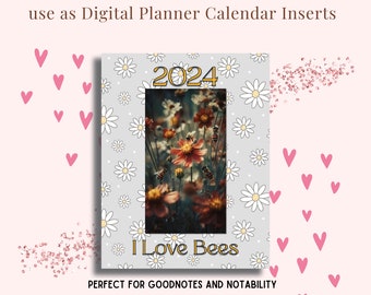 2024 Save the Bees - Printable or Digital - Monthly Calendars plus 2024 & 2025 at a Glance - Art Calendar Instant Download