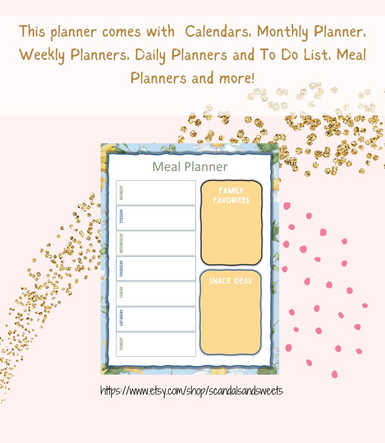 Field of Sunflowers 2024 Printable Planner-Monthly, Weekly, Daily Planner, Meal Planner, Budget Tracker, Mood Tracker, 12 Monthly Calendars image 4