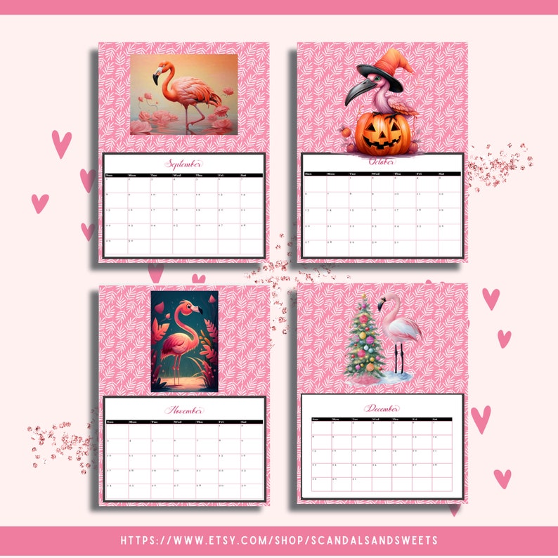 2025 Printable or Digital Tropical Flamingo Calendar Monthly Calendars