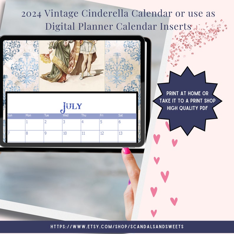 2024 Vintage Cinderella Printable or Digital Monthly Calendars Plus