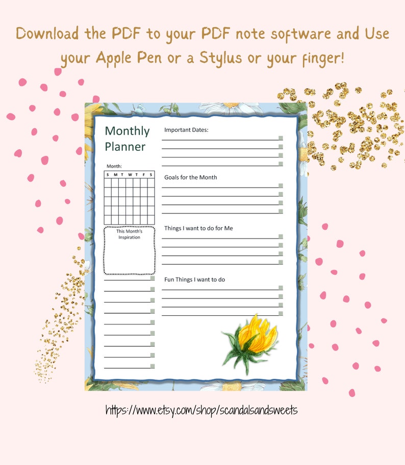 Field of Sunflowers 2024 Printable Planner-Monthly, Weekly, Daily Planner, Meal Planner, Budget Tracker, Mood Tracker, 12 Monthly Calendars image 3