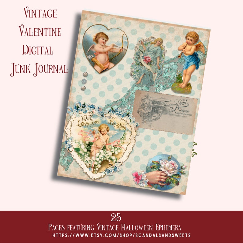 Vintage Junk Journal digital oder druckbar, Vintage Valentine Ephemera, Scrapbooking, Vintage Bilder Bild 4