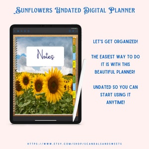 Sunflowers Undated Digital Planner, Monthly, Weekly, Daily Planner, Meal Planner, Men's Gift image 2