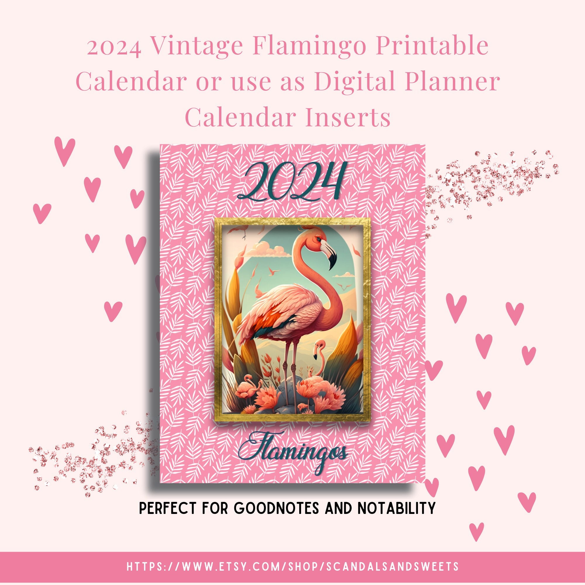 2025 Printable or Digital Tropical Flamingo Calendar Monthly Calendars