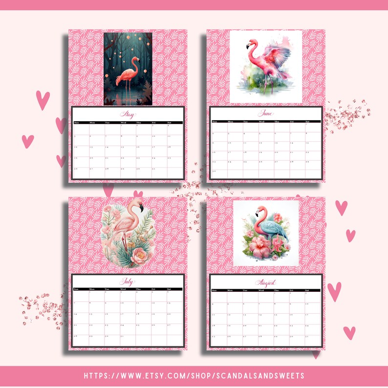 2024 Printable or Digital Tropical Flamingo Calendar Monthly Calendars