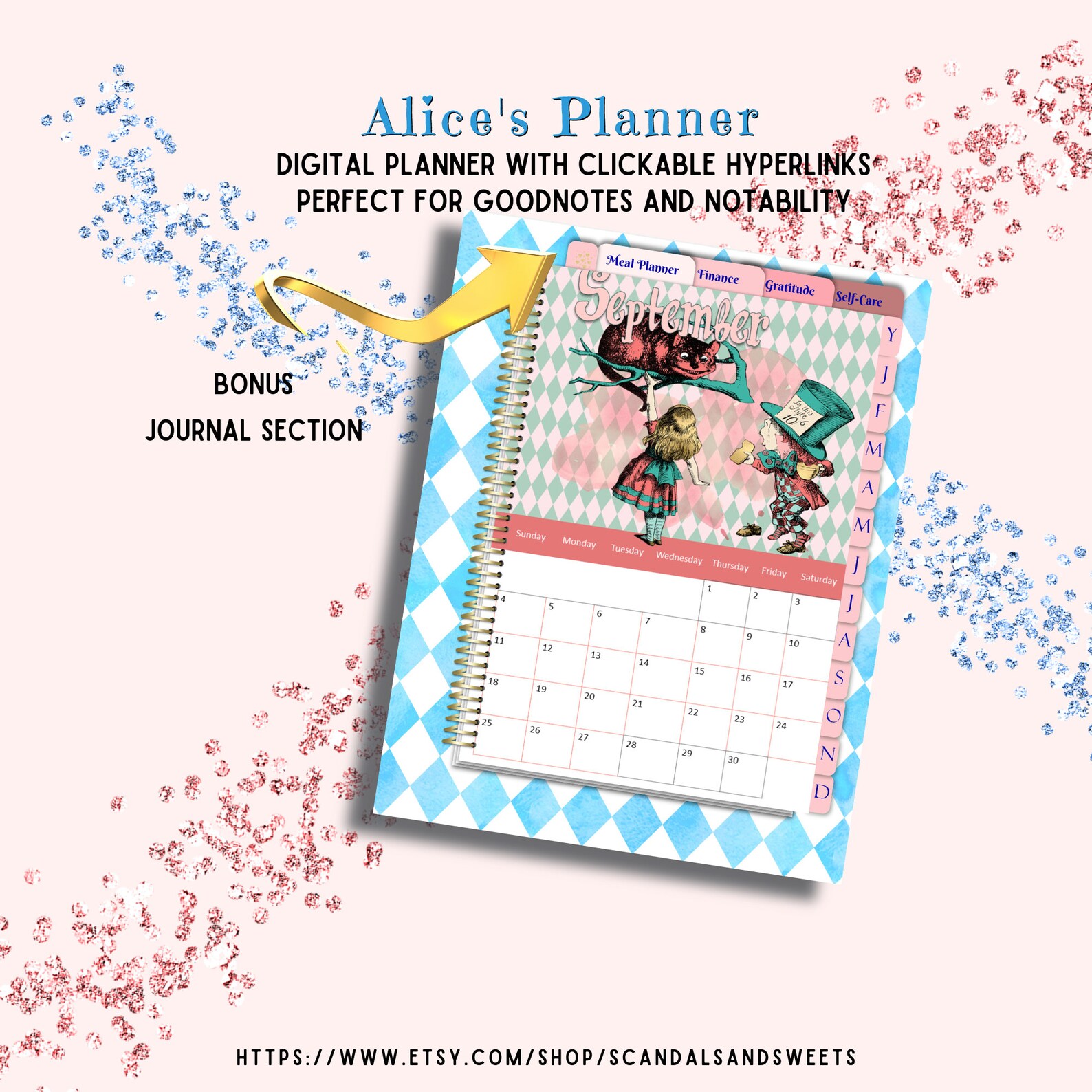 Alice in Wonderland Digital Planner With Hyperlinks Gratitude Journal ...