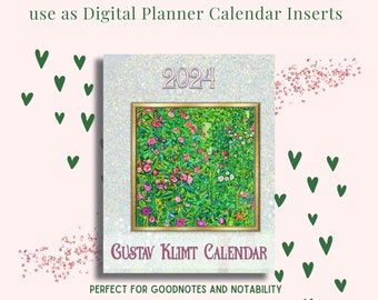 2024 Gustav Klimt  Calendar - Printable or Digital Inserts - Monthly Calendars plus 2024  & 2025 at a Glance - Art Calendar