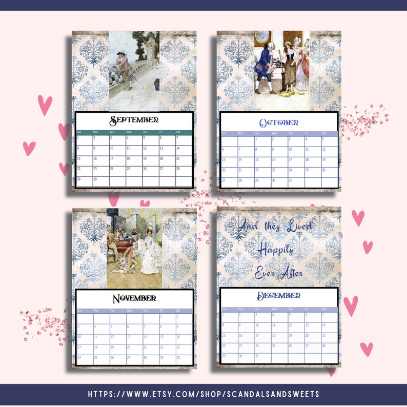2024 Vintage Cinderella Printable or Digital Monthly Calendars Plus