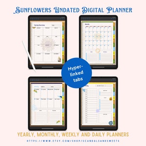 Sunflowers Undated Digital Planner, Monthly, Weekly, Daily Planner, Meal Planner, Men's Gift image 3