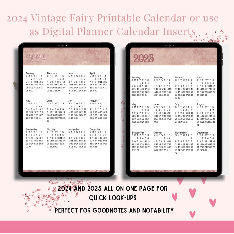 2025 Vintage Fairy Calendar Printable or Digital Monthly Calendars Plus