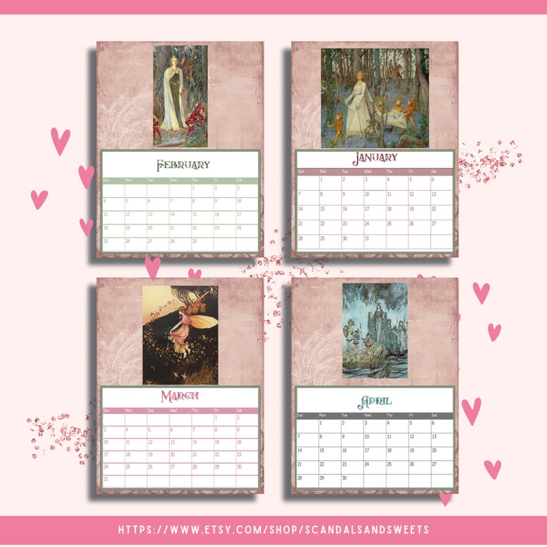 2024 Vintage Fairy Calendar - Printable or Digital - Monthly Calendars ...