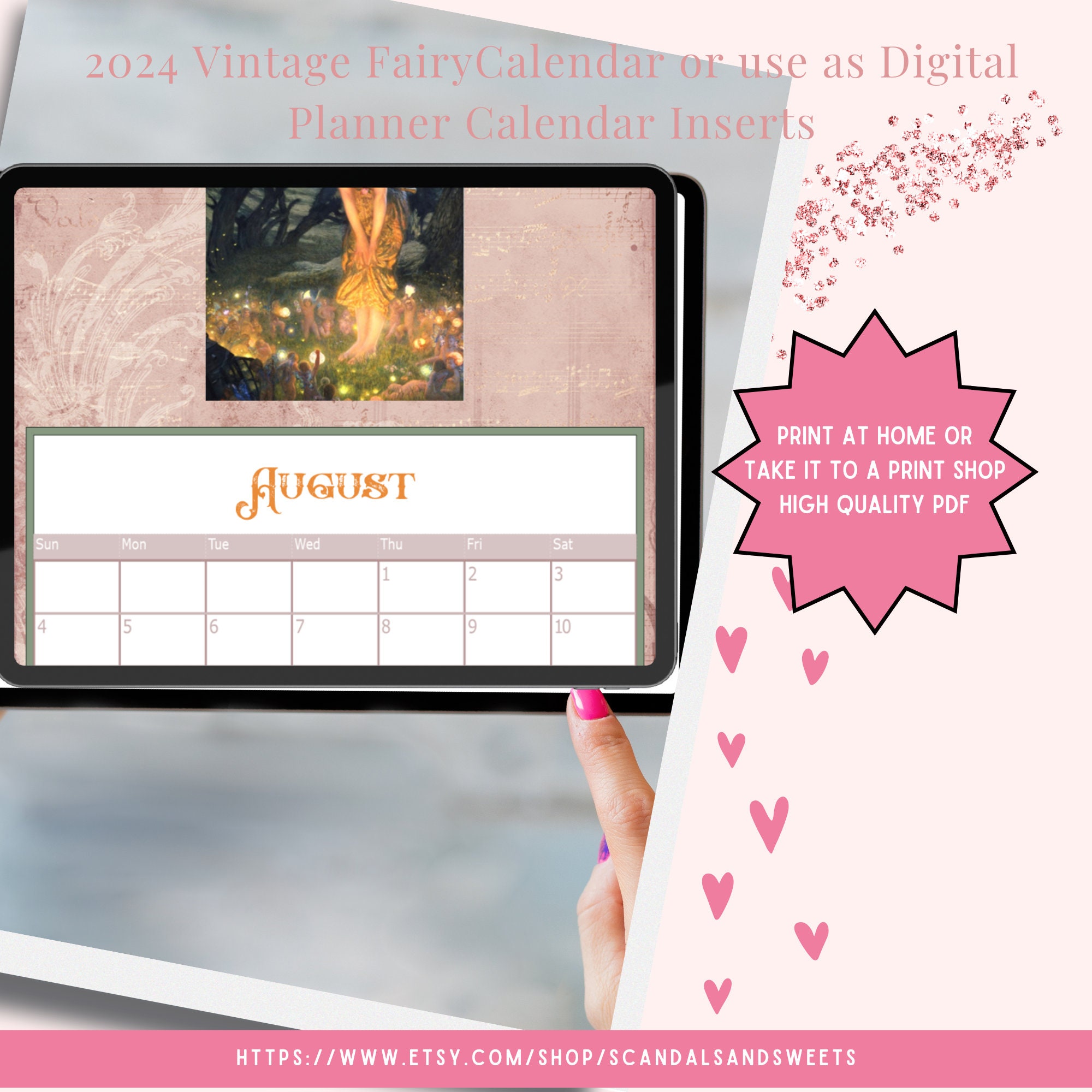 2024 Vintage Fairy Calendar Printable or Digital Monthly Calendars Plus ...