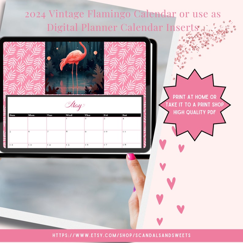 2025 Printable or Digital Tropical Flamingo Calendar Monthly Calendars