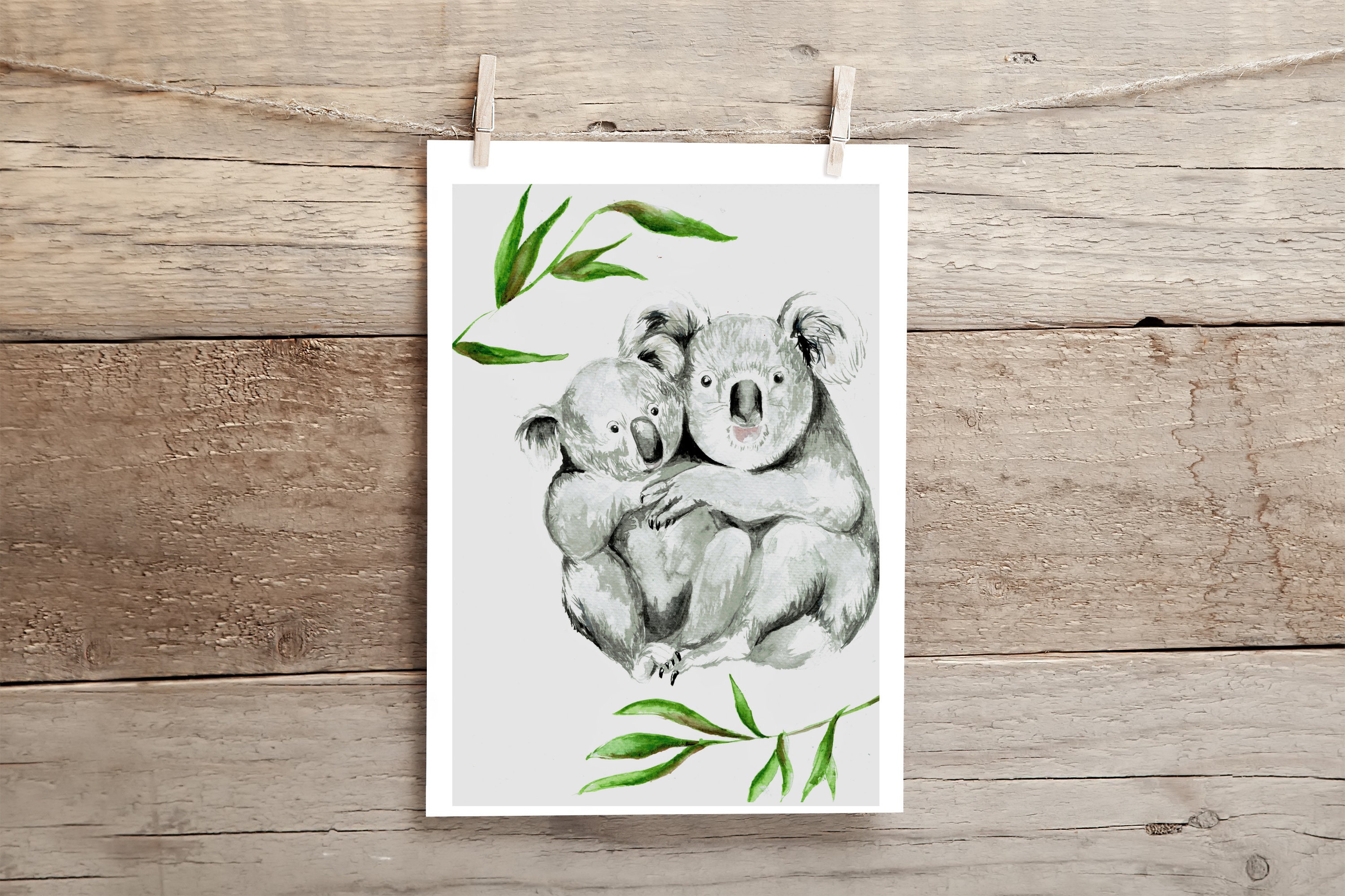 Koala Wandtattoo Aquarell Eukalyptus Zweig 57x32cm Kinderzimmer Deko