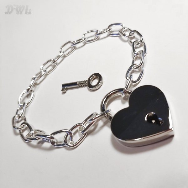 DWL Silver Chain & Heart Padlock Locking Chunky Anklet