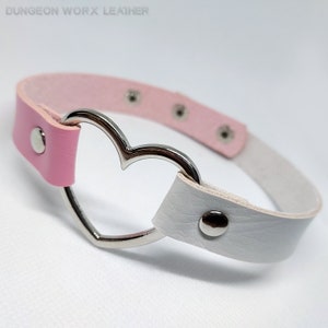 DWL Heart Goth Punk Choker 2-Color 3-Snap in PINK & WHITE