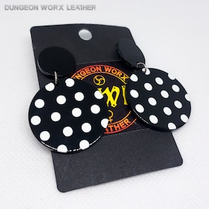 DWL Retro Black White Polka Dot Gloss Acrylic Dangle Earrings