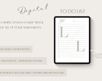 Law School To Do List | To Do List Template for Law Students | Digital and Printable