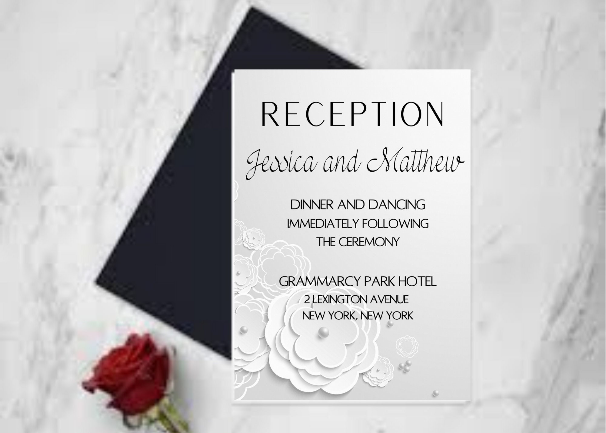 Reception Details Wedding Card Modern Minimalist Grey and Etsy