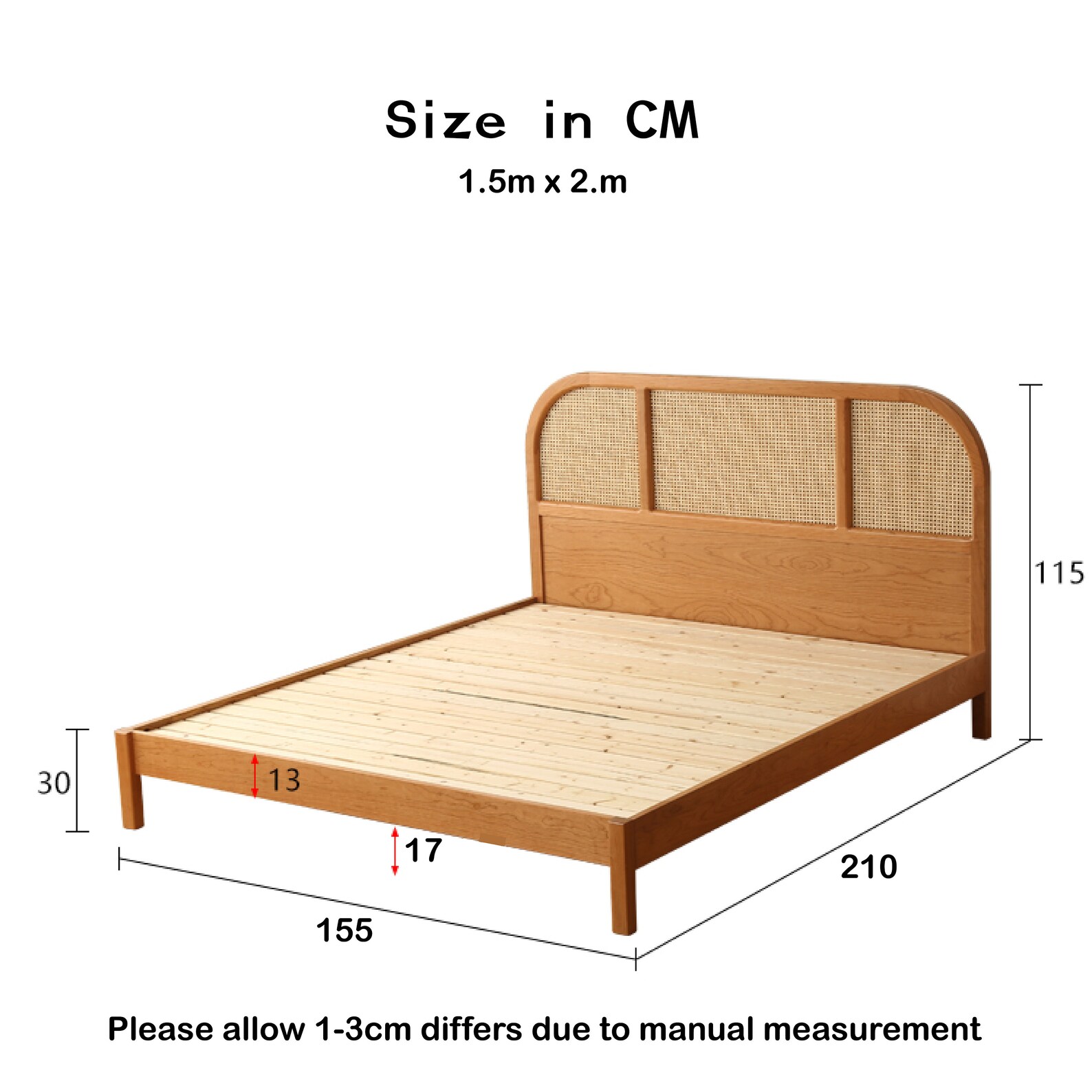 Bohemian Solid Cherry Wood Bed Frame Rattan Bed Wooden Bed Etsy