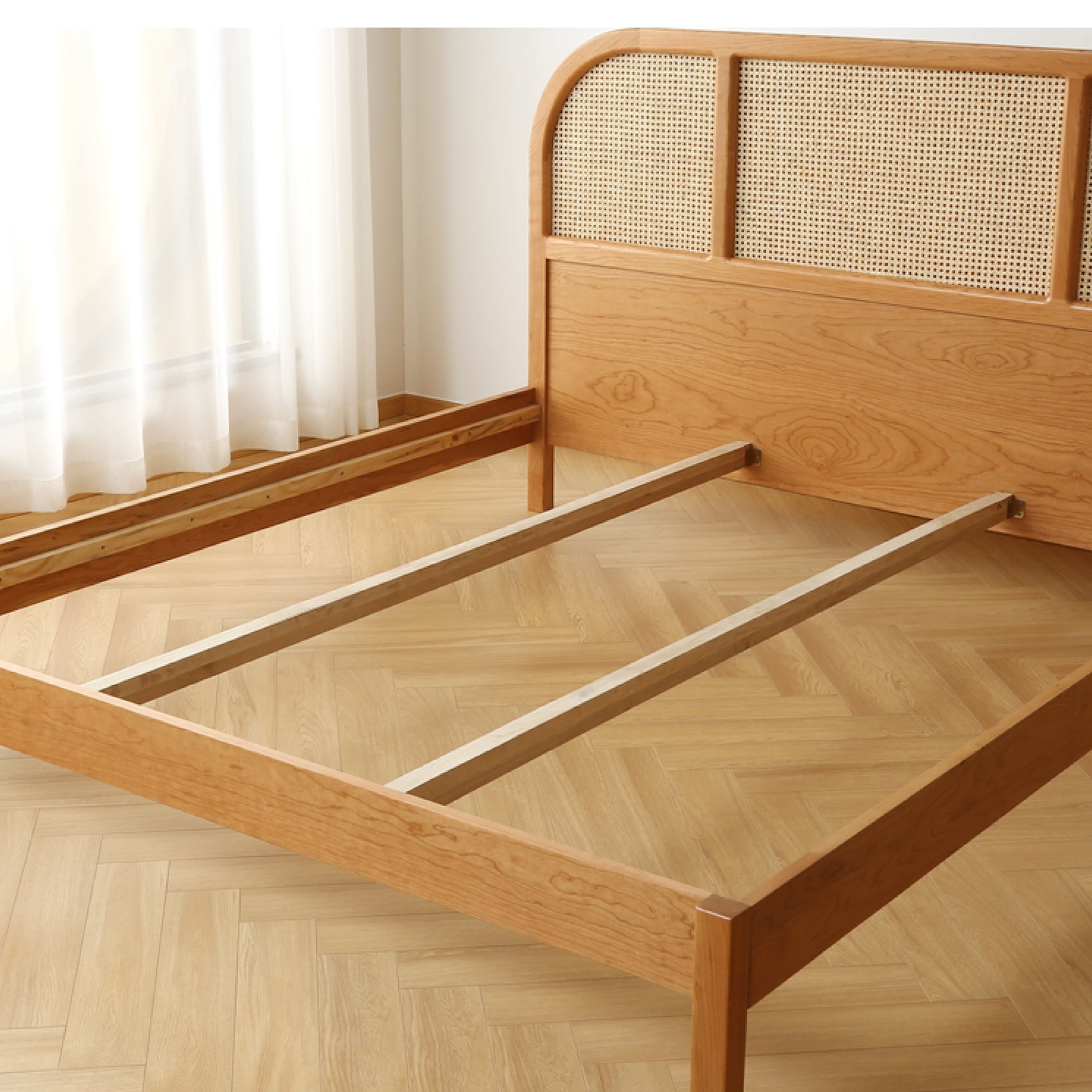 Bohemian Solid Cherry Wood Bed Frame Rattan Bed Wooden Bed Etsy