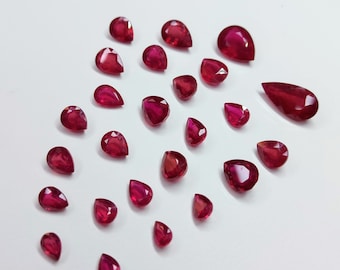 0.90 Ct Fissure Filling Ruby Pear Shape Cabochon Size 5x7mm AA Quality Loose Gemstone Single Piece Ruby Pear For Making Pendant Ring Jewelry