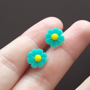 Glow in the Dark Daisy Flower Studs- Handmade Polymer Clay Charm Earrings