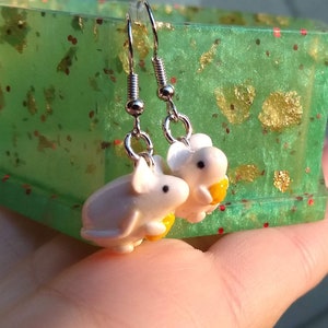 Mouse Holding Cheese- Rat- Handmade Polymer Clay Charm Earrings