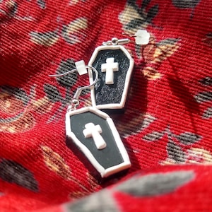 Coffins with Crosses- Handmade Polymer Clay Charm Earrings