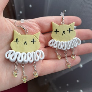 Jester Cat Clown- Handmade Polymer Clay Charm Earrings