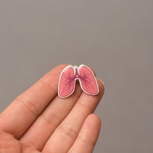 May include: A pink enamel pin shaped like a pair of lungs with a detailed illustration of the bronchial tubes.