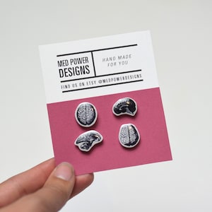 Brain earring stud pack, Anatomical human brain, Neurologist, Neurology Jewelry, hand made, vintage brain
