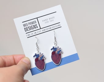 Anatomical Human Heart Earrings, Stainless Steel, Doctor Medical Jewelry