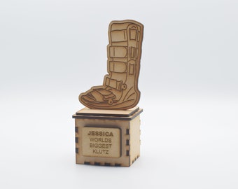 Walking boot trophy, Broken leg award, Broken leg gift, walking cast, walking boot, Cast gift, broken leg gift, Klutz trophy, klutz award