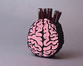 Hand Painted Brain Pen Holder: Medical Office Decor