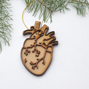 Wood Heart Ornament heart Christmas ornament Doctor ornament  Medical ornament Anatomical heart gift Heart transplant gift heart