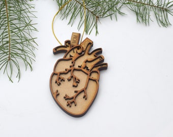 Wood Heart Ornament heart Christmas ornament Doctor ornament  Medical ornament Anatomical heart gift Heart transplant gift heart