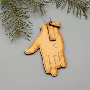 Finger Amputation Ornament, Missing Finger, Laser Engraved Wood