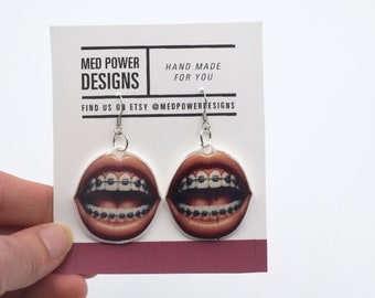 Braces earrings Dental earrings Dentist Dental jewelry tooth earrings tooth jewelry Medical earrings Dental Assistant Tooth gift med power