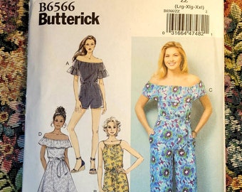 Cold-Shoulder Dress, Romper, Jumpsuit and Sash Butterick 6566 Sewing Pattern sizes 16-26