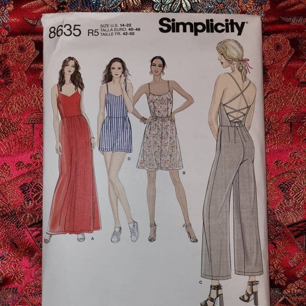 Strappy Backless Dress, Jumpsuit or Romper Sewing Pattern Simplicity 8635, Misses'/Womens sizes 14-22