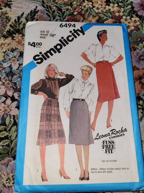 Vintage 80s Skirt Sewing Pattern Simplicity 6494 for Misses - Etsy