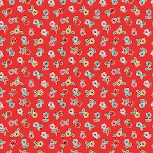 Home Sweet Home Fabric by Poppie Cotton, Cheery Florals Red Vr24465