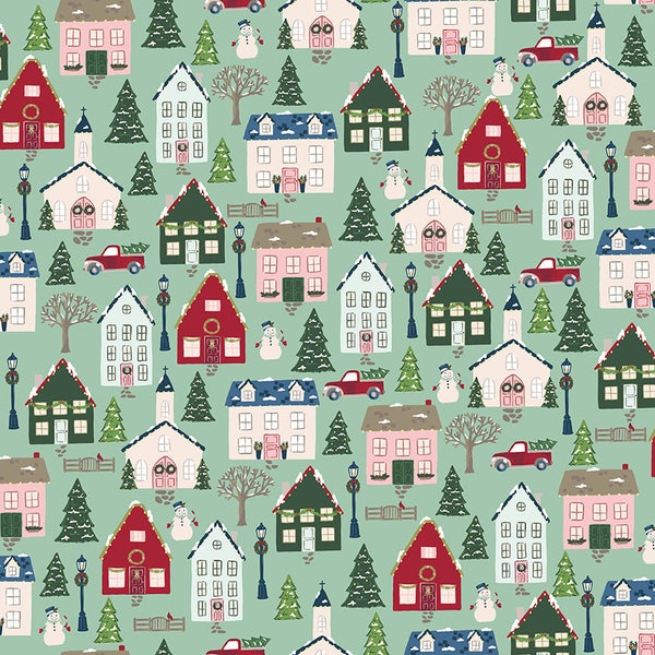 Christmas Village by Katherine Lenius a Riley Blake Designs Collection, SKU# C12240 Seaglass, Main