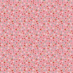 Home Sweet Home Fabric by Poppie Cotton, Bitty Blossoms Pink Vr24468