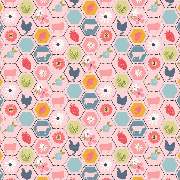 Sunshine & Chamomile, Strawberry Patch, Pink, SC23500 by Poppie Cotton