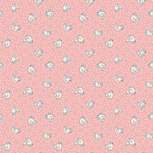 Home Sweet Home Fabric by Poppie Cotton, Bluebirds Pink, Vr24450