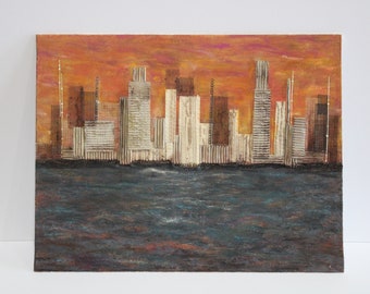 skyline, art, picture, painting, art deco,