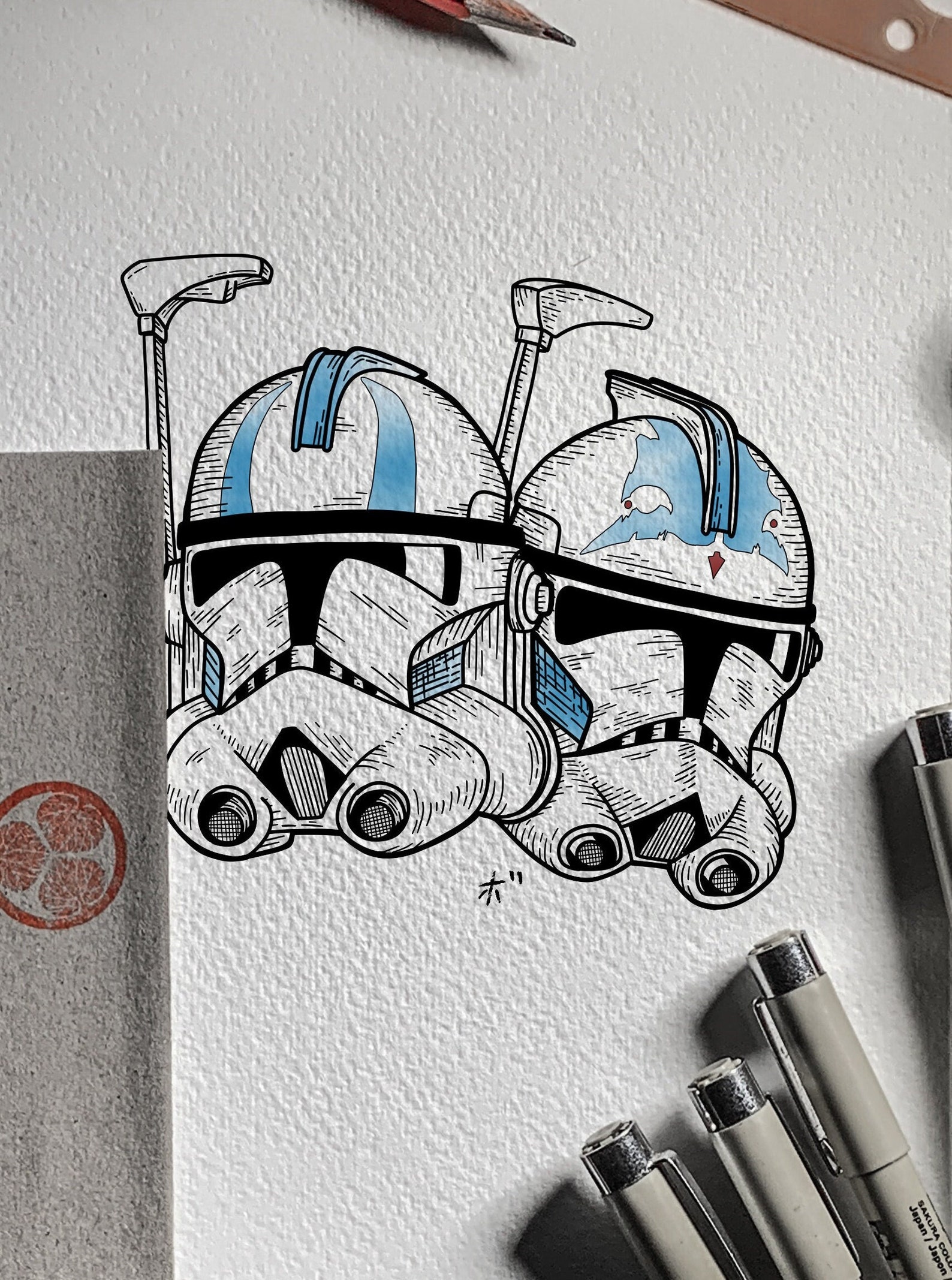 501st Clone Troopers Art Print: Echo & Fives Hand Drawn Portrait - Etsy
